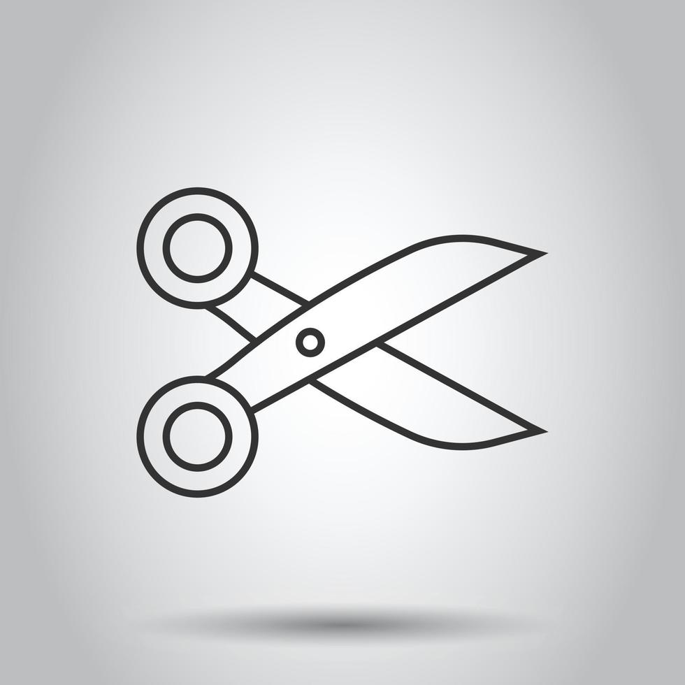 Scissor icon in flat style. Cut equipment vector illustration on white isolated background. Cutter business concept.