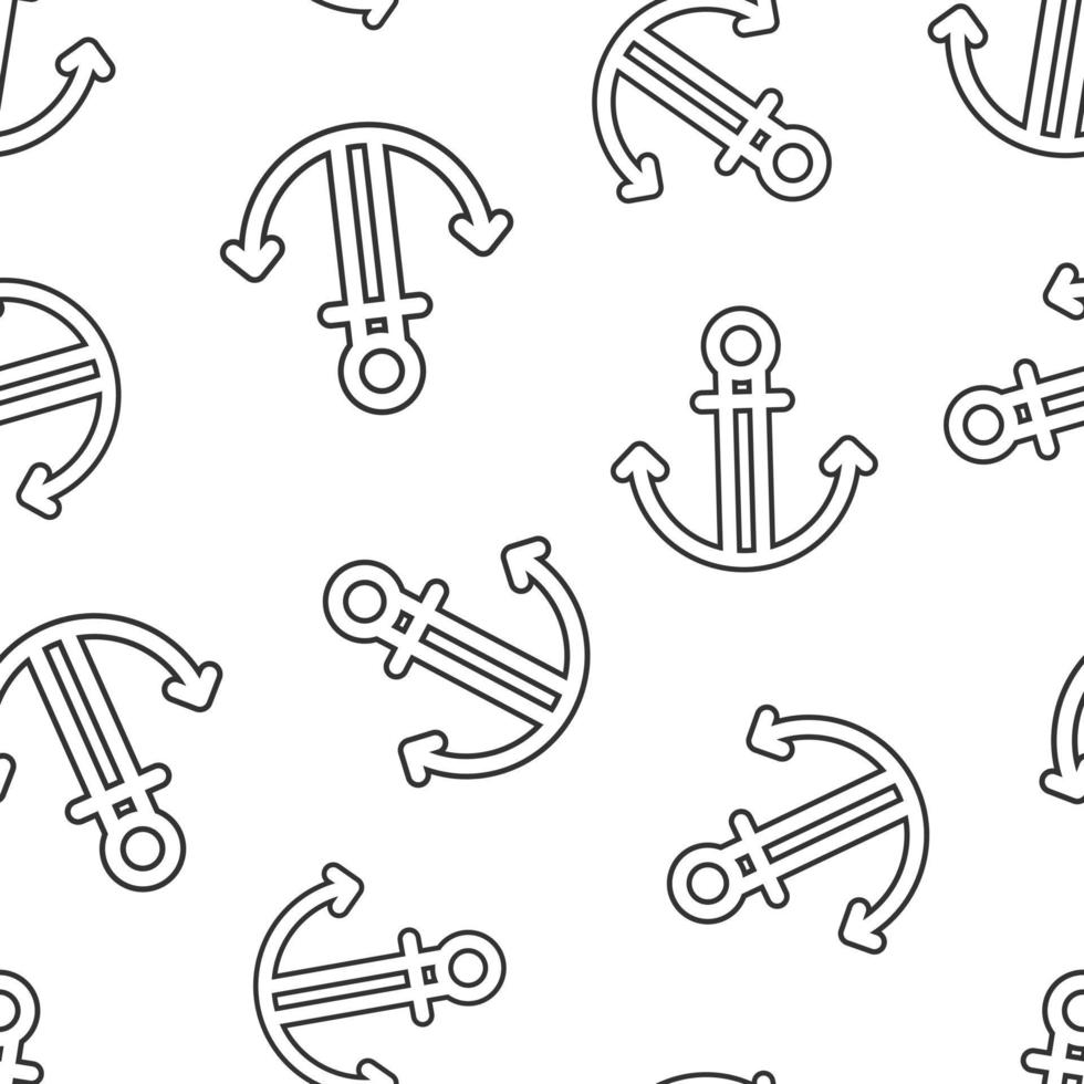 Boat anchor icon in flat style. Vessel hook vector illustration on white isolated background. Ship equipment seamless pattern business concept.
