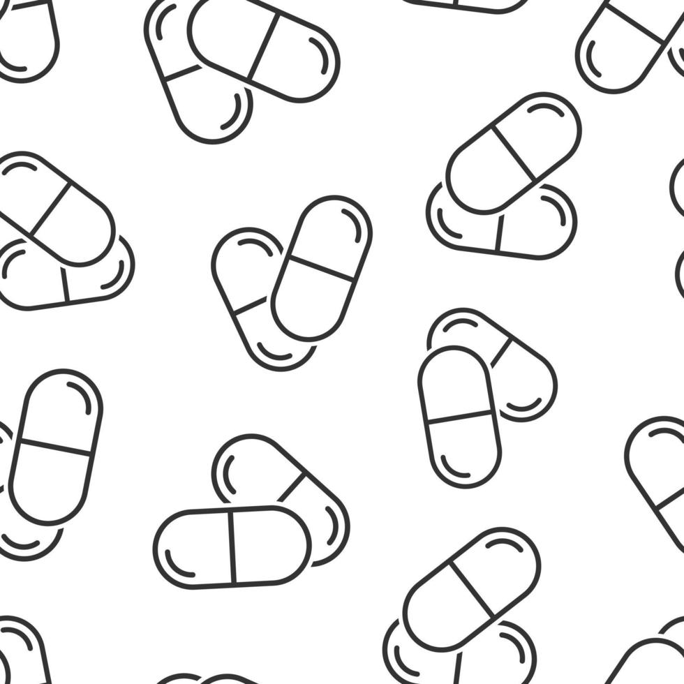 Pill capsule icon in flat style. Drugs vector illustration on white isolated background. Pharmacy seamless pattern business concept.