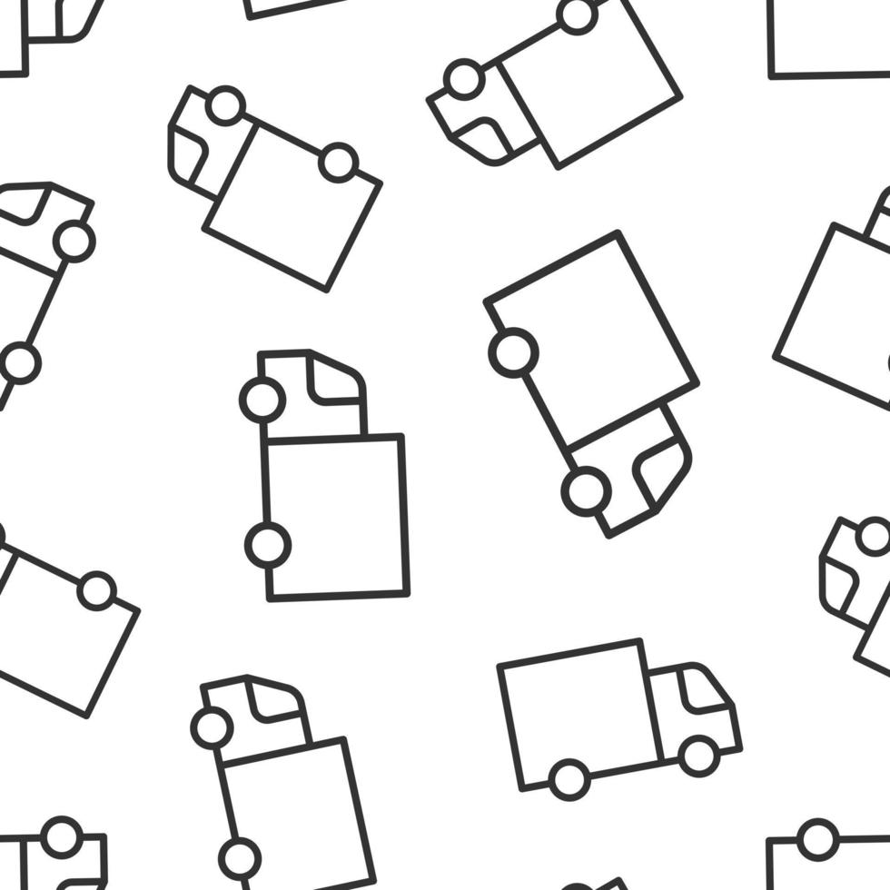 Delivery truck icon in flat style. Van vector illustration on white isolated background. Cargo car seamless pattern business concept.