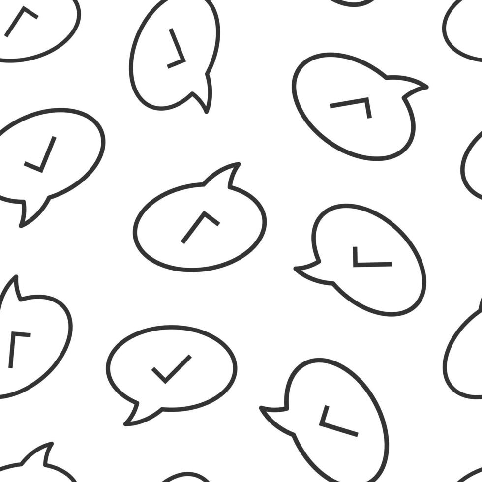 Speak chat sign icon in flat style. Speech bubble with check mark vector illustration on white isolated background. Team discussion button seamless pattern business concept.