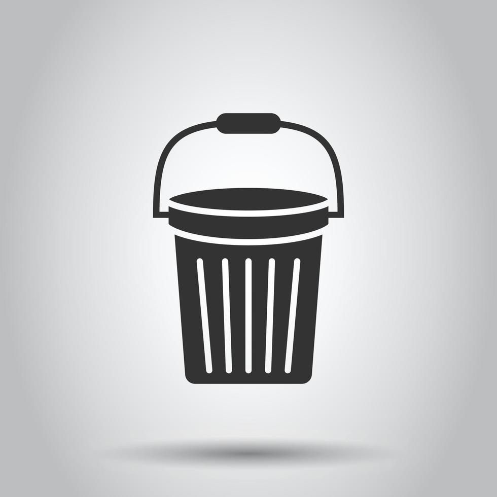 Bucket icon in flat style. Garbage pot vector illustration on white isolated background. Pail business concept.