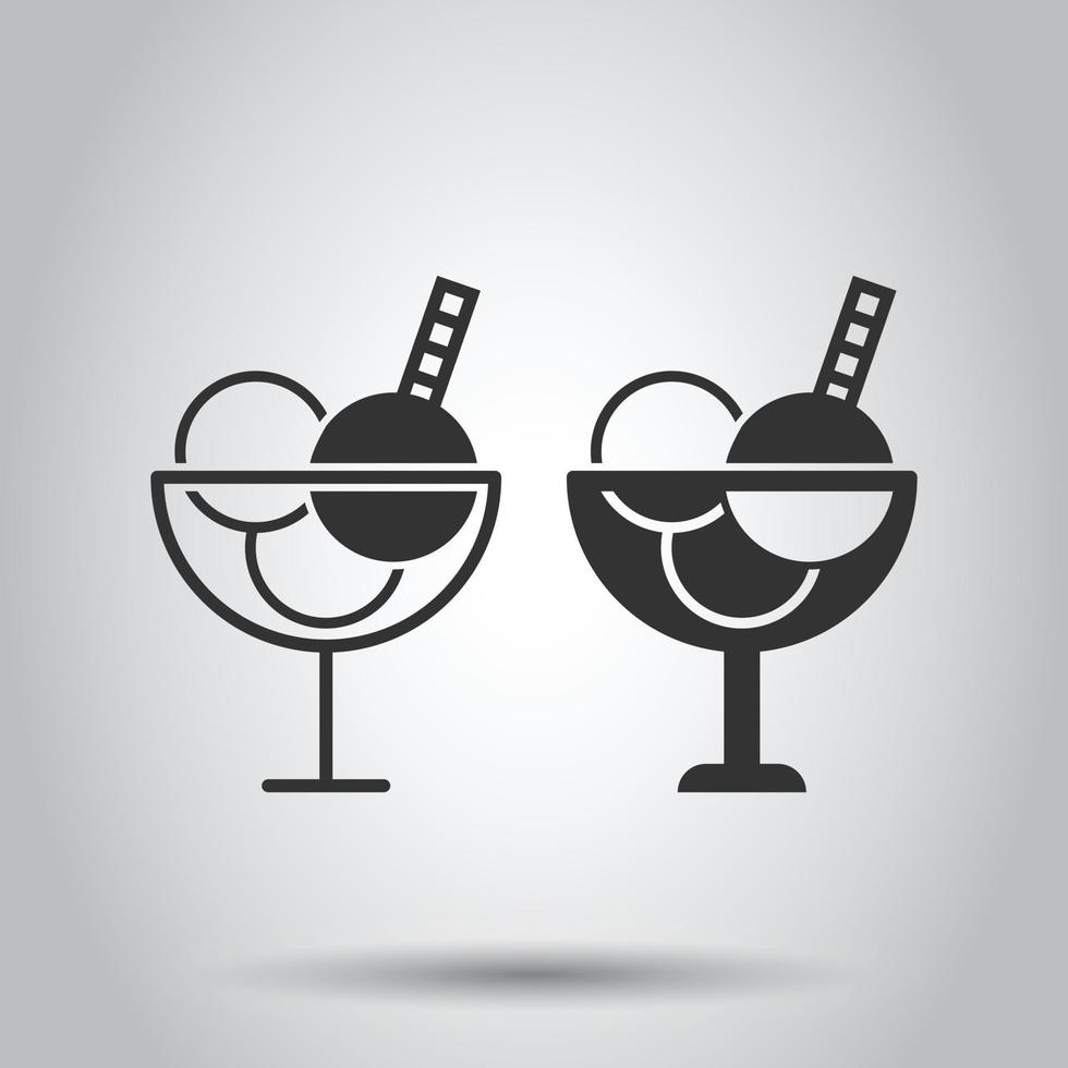 Ice cream icon in flat style. Sundae vector illustration on white isolated background. Sorbet dessert business concept.