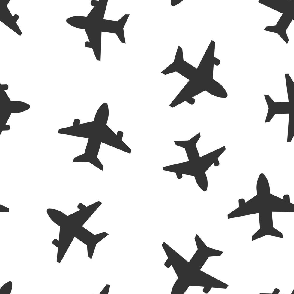 Plane icon in flat style. Airplane vector illustration on white isolated background. Flight airliner seamless pattern business concept.