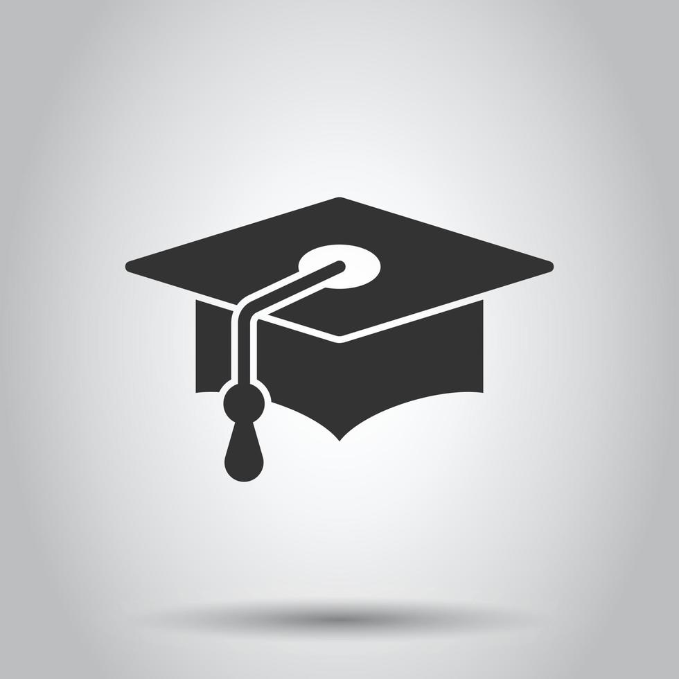 Graduation hat icon in flat style. Student cap vector illustration on white isolated background. University business concept.