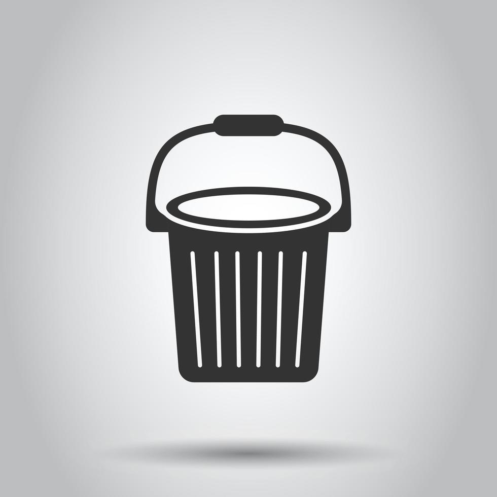 Bucket icon in flat style. Garbage pot vector illustration on white isolated background. Pail business concept.