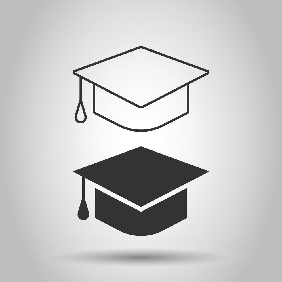 Graduation hat icon in flat style. Student cap vector illustration on white isolated background. University business concept.