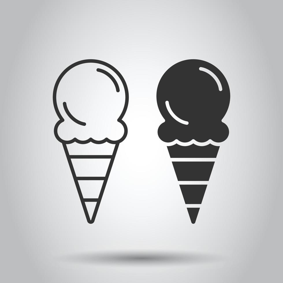 Ice cream icon in flat style. Sundae vector illustration on white isolated background. Sorbet dessert business concept.
