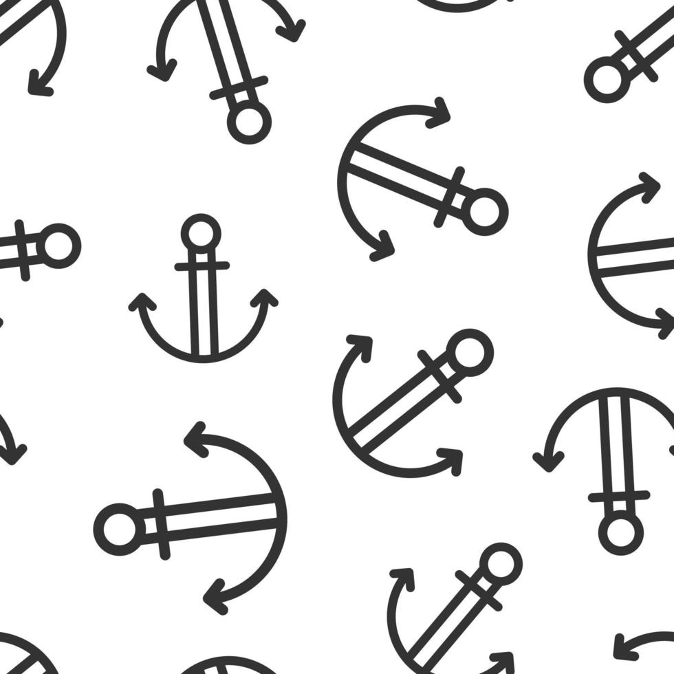 Boat anchor icon in flat style. Vessel hook vector illustration on white isolated background. Ship equipment seamless pattern business concept.