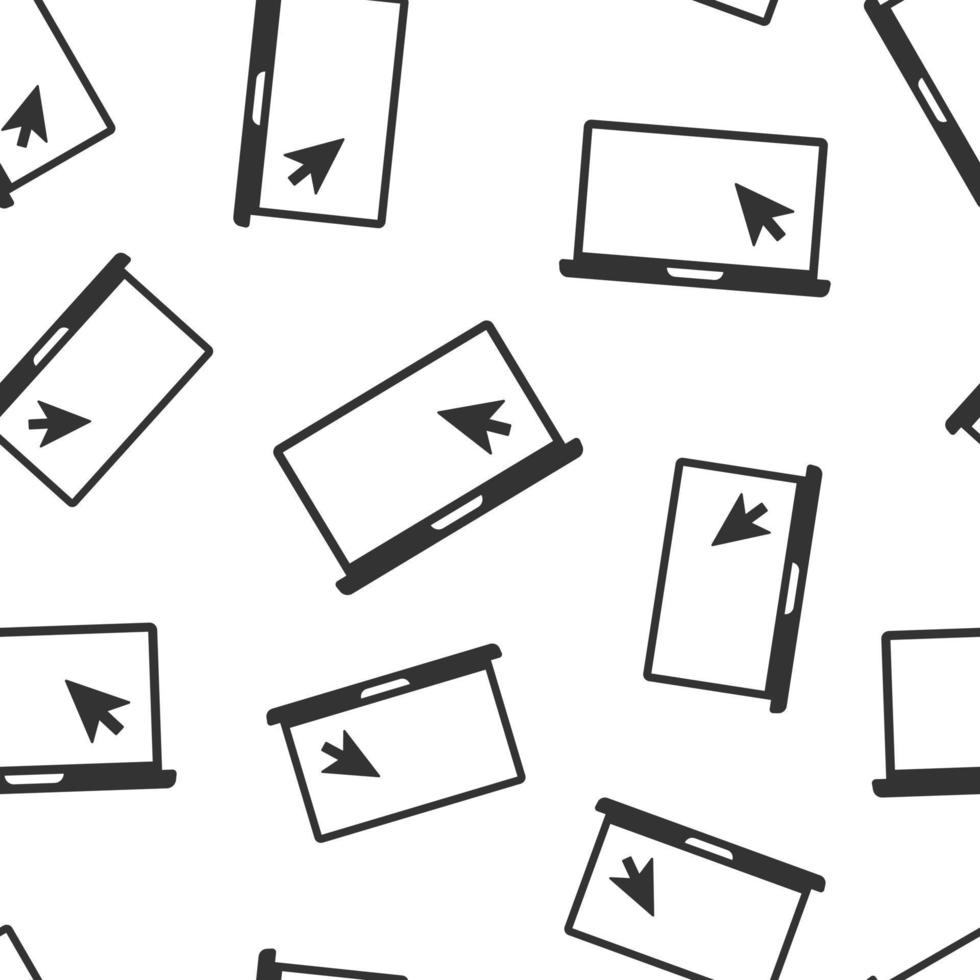 Laptop computer icon in flat style. Cursor on notebook vector illustration on white isolated background. Monitor seamless pattern business concept.