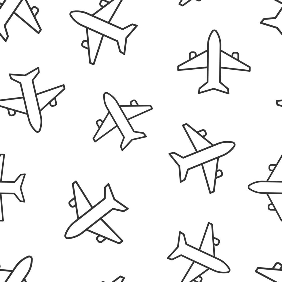 Plane icon in flat style. Airplane vector illustration on white isolated background. Flight airliner seamless pattern business concept.