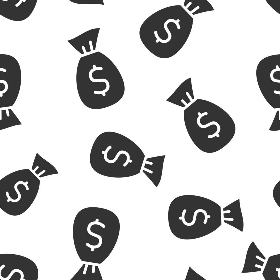 Money bag icon in flat style. Moneybag with dollar vector illustration on white isolated background. Cash sack seamless pattern business concept.