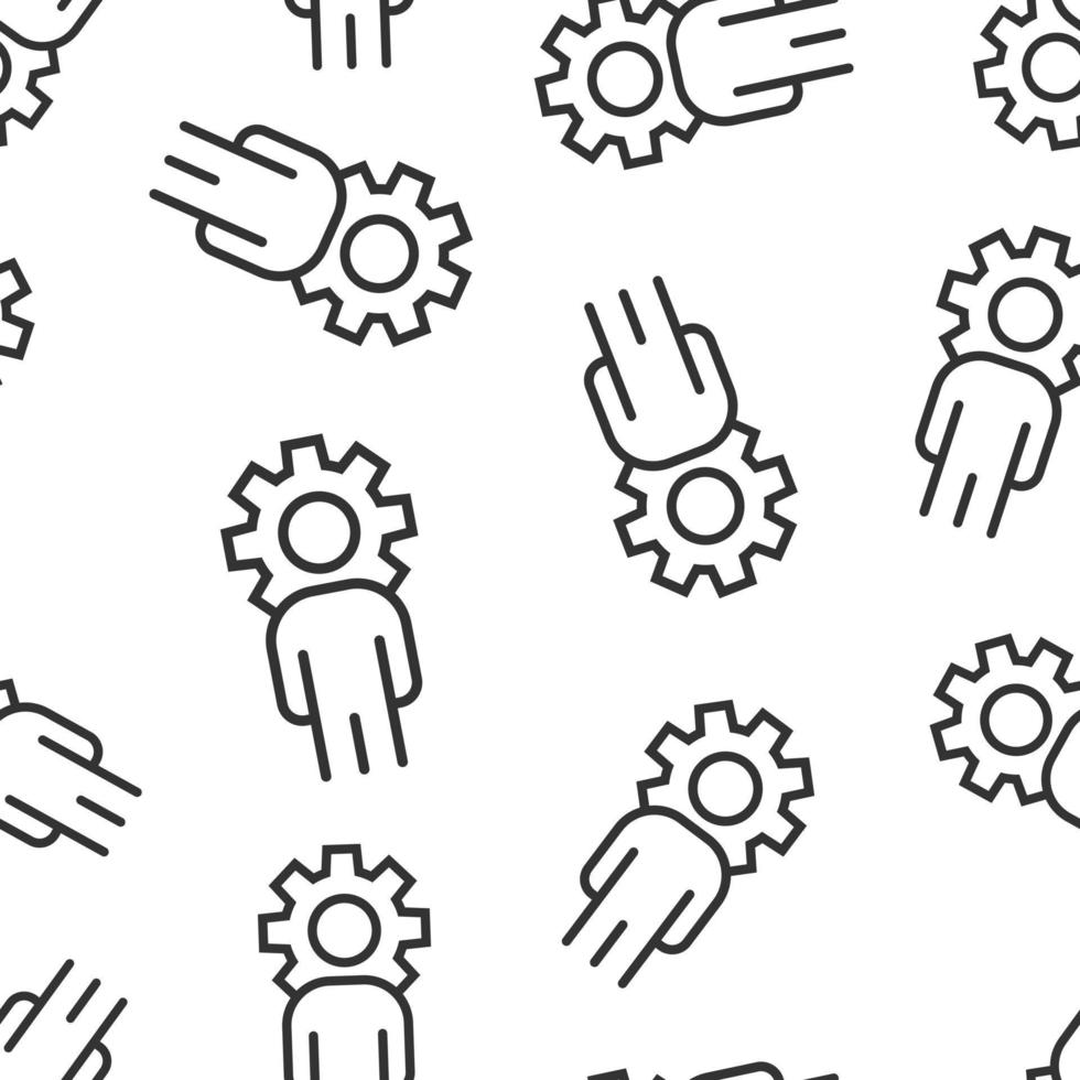 People with gear icon in flat style. Person cogwheel vector illustration on white isolated background. Teamwork seamless pattern business concept.