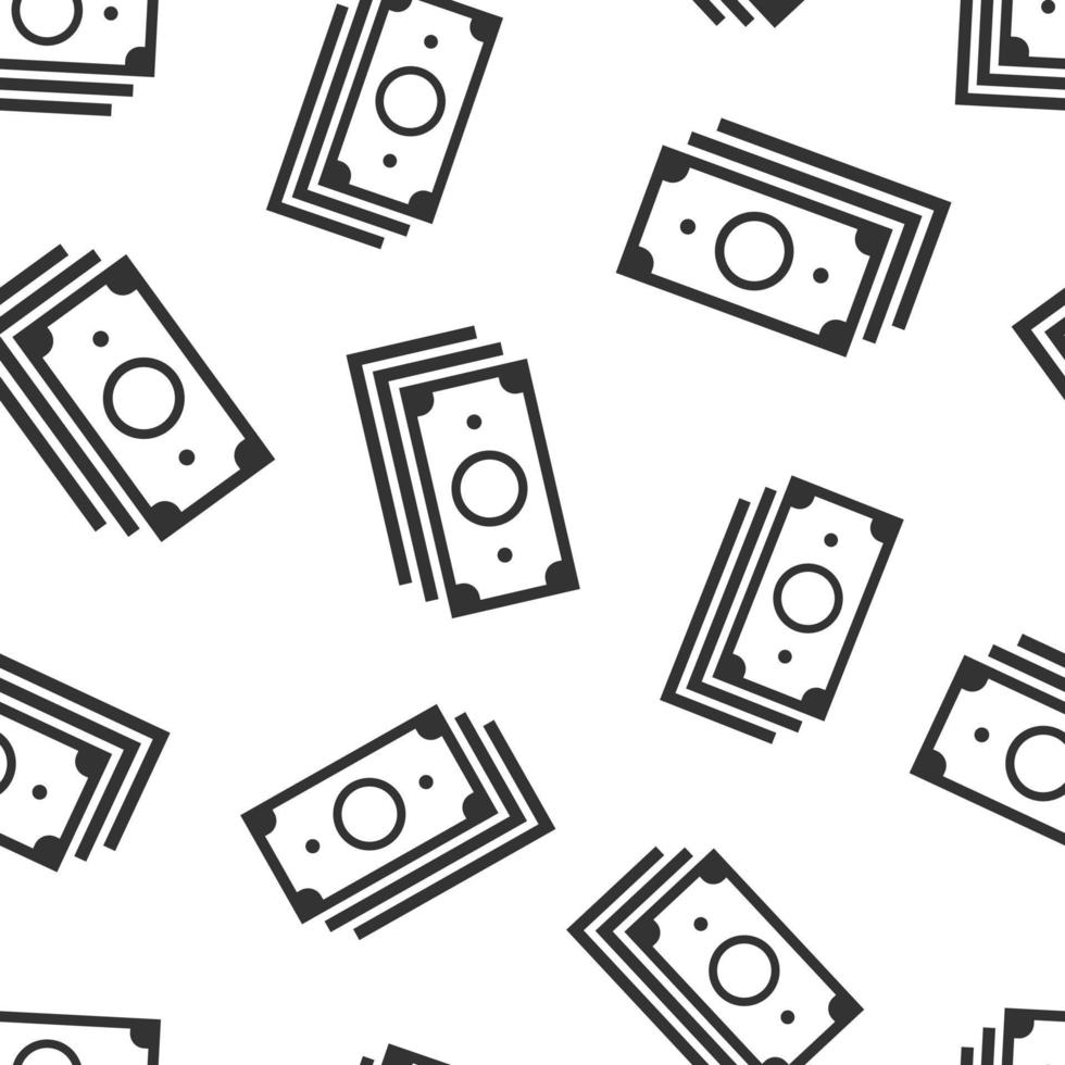 Money stack icon in flat style. Exchange cash vector illustration on white isolated background. Banknote bill seamless pattern business concept.
