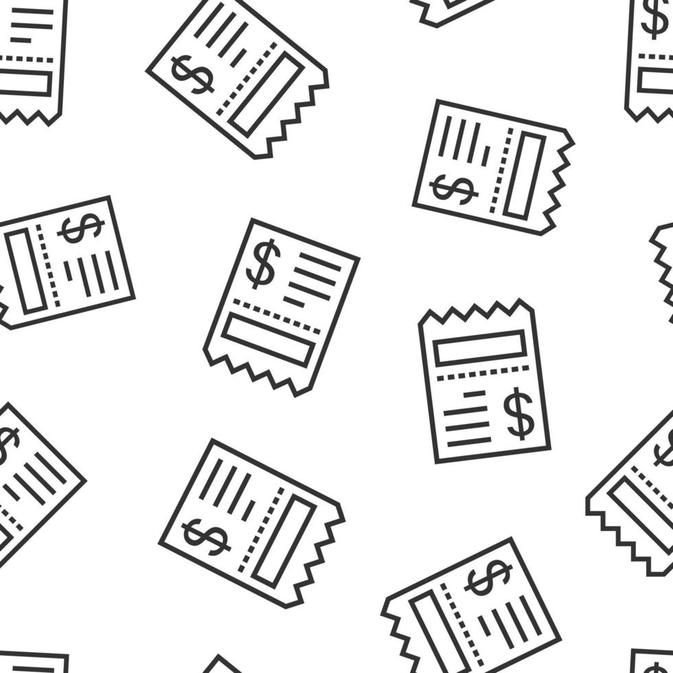 Money check icon in flat style. Checkbook vector illustration on white isolated background. Finance voucher seamless pattern business concept.
