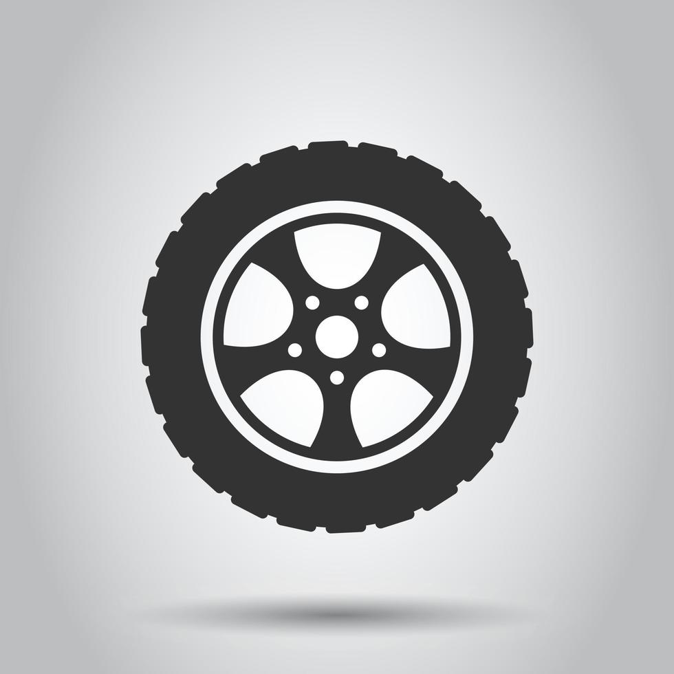 Car wheel icon in flat style. Vehicle part vector illustration on white isolated background. Tyre business concept.