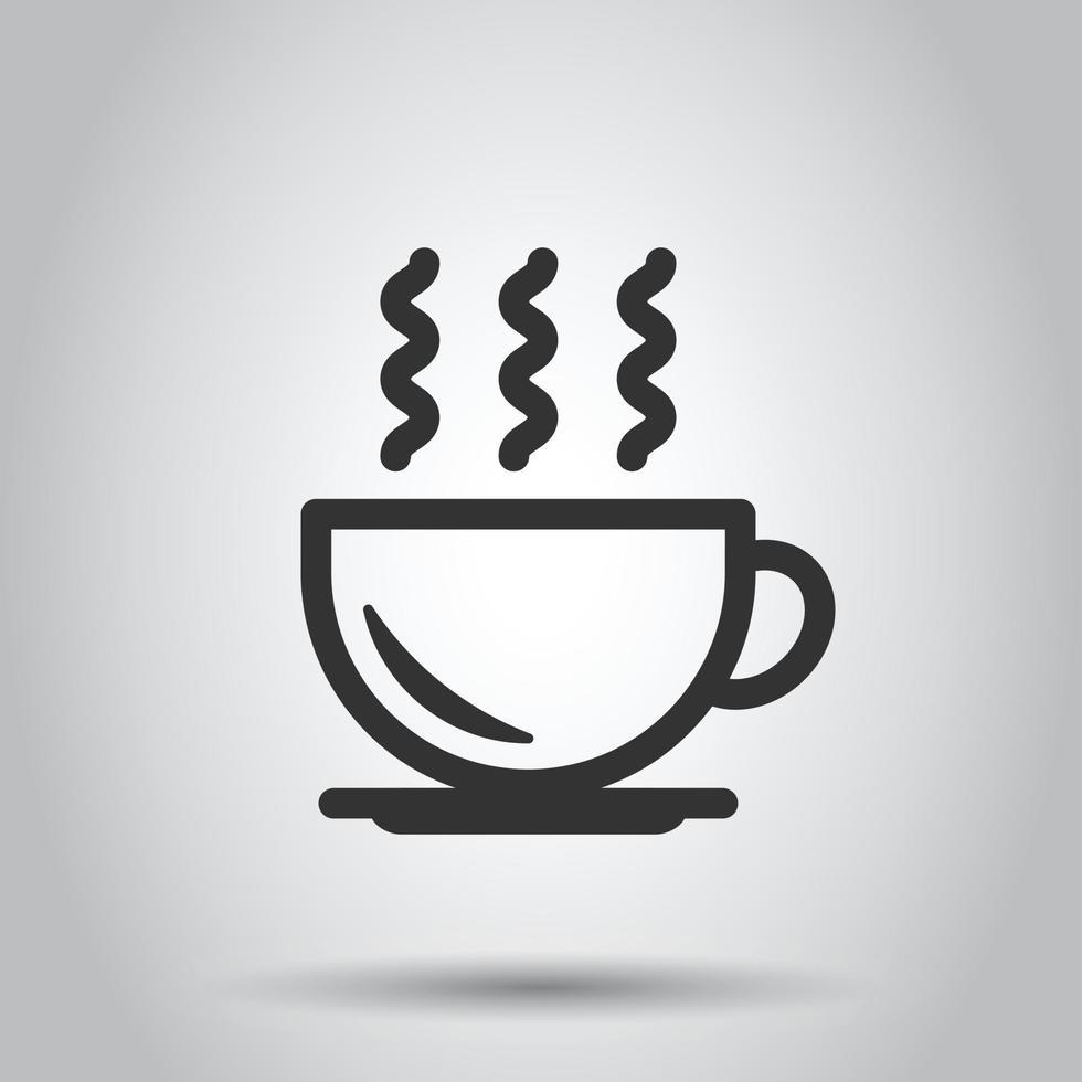 Coffee cup icon in flat style. Hot tea vector illustration on white isolated background. Drink mug business concept.