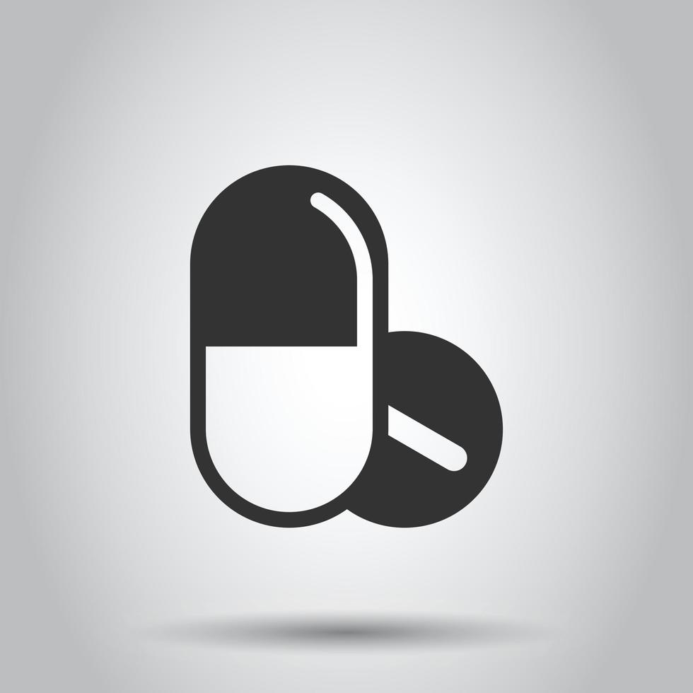 Pill capsule icon in flat style. Drugs vector illustration on white isolated background. Pharmacy business concept.