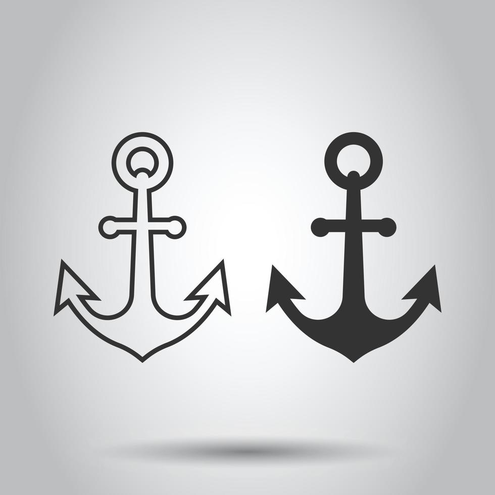 Boat anchor icon in flat style. Vessel hook vector illustration on white isolated background. Ship equipment business concept.