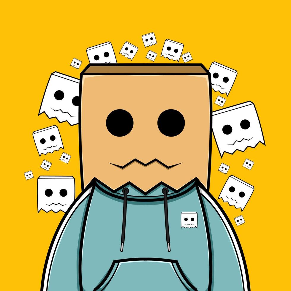 Character Illustration Wearing Paperbag Mask vector