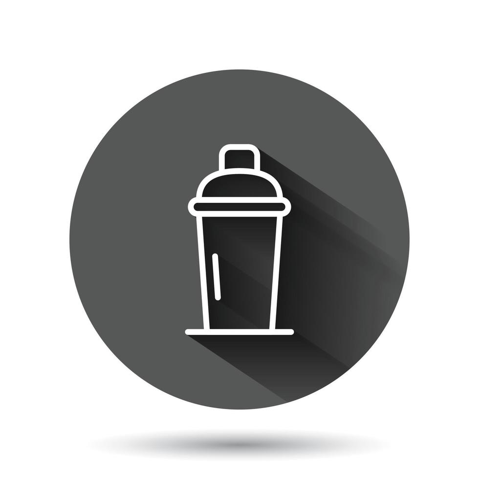 Shaker cocktail icon in flat style. Alcohol bottle vector illustration on black round background with long shadow effect. Bar drink circle button business concept.
