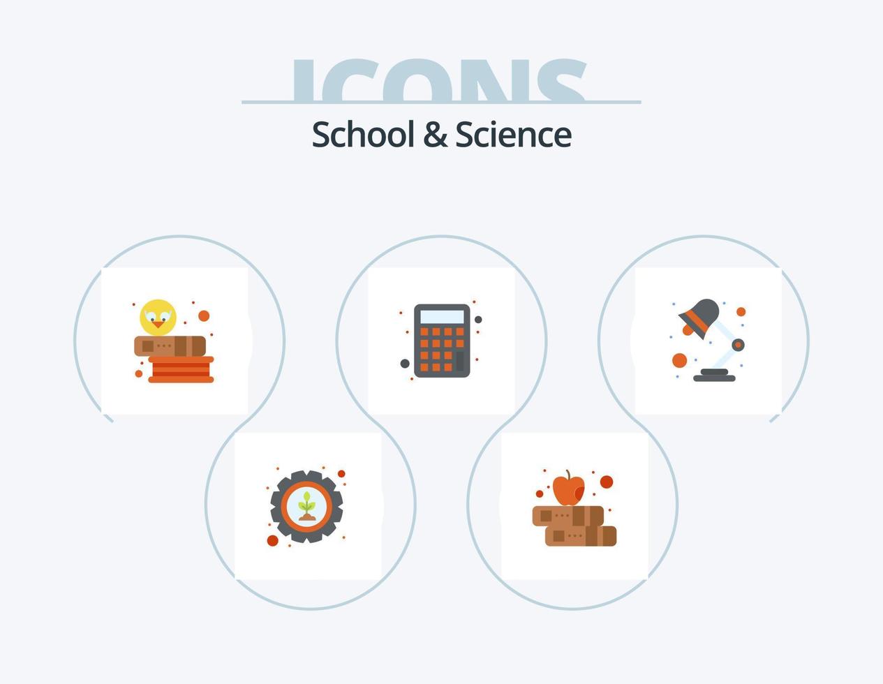 School And Science Flat Icon Pack 5 Icon Design. light. books. math. accounting vector