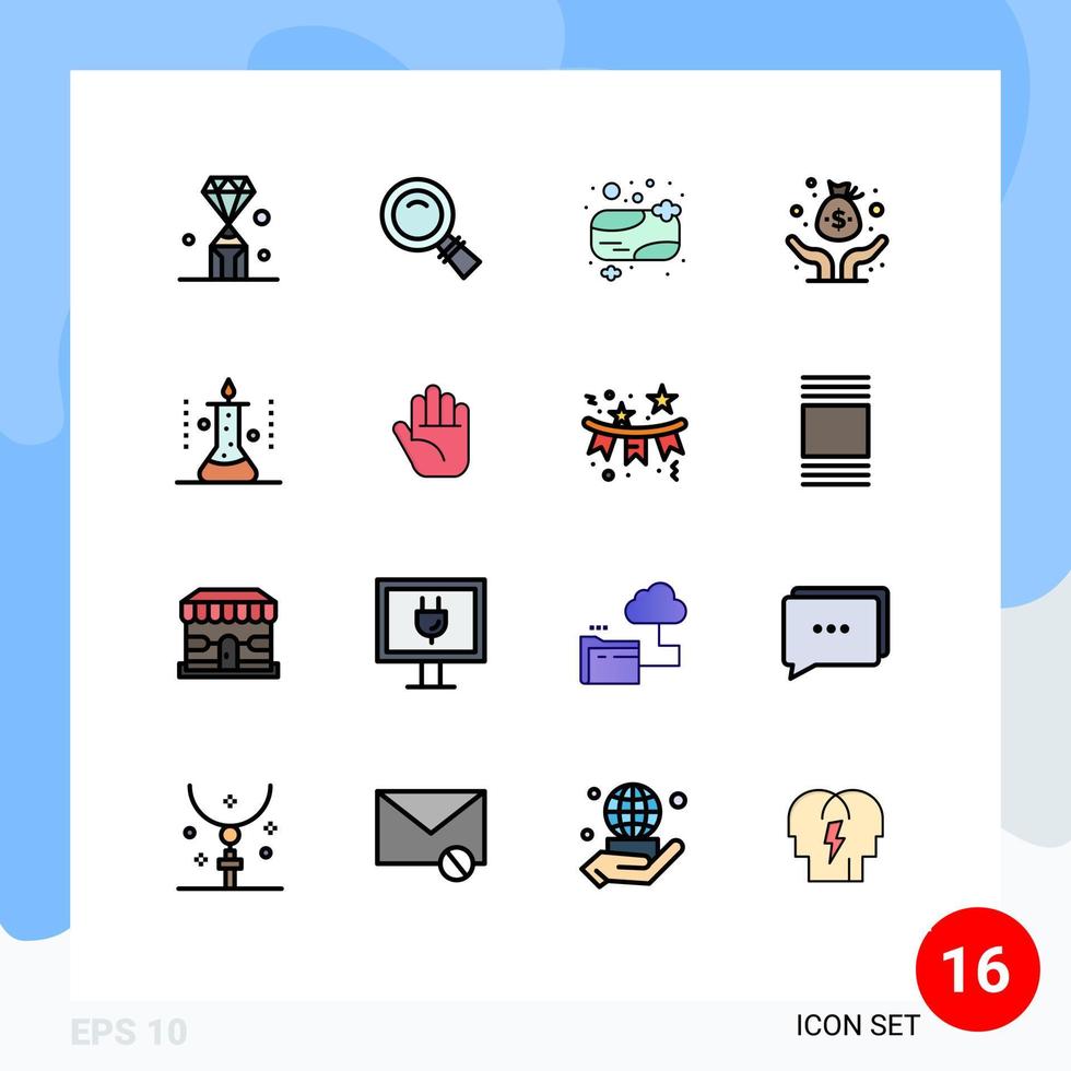 16 Universal Flat Color Filled Line Signs Symbols of laboratory investor search fund clean Editable Creative Vector Design Elements