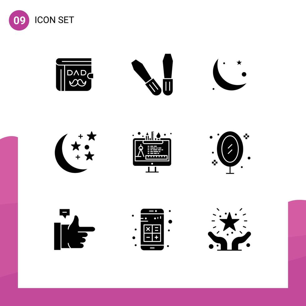 Group of 9 Solid Glyphs Signs and Symbols for edit tool tool moon design moon Editable Vector Design Elements