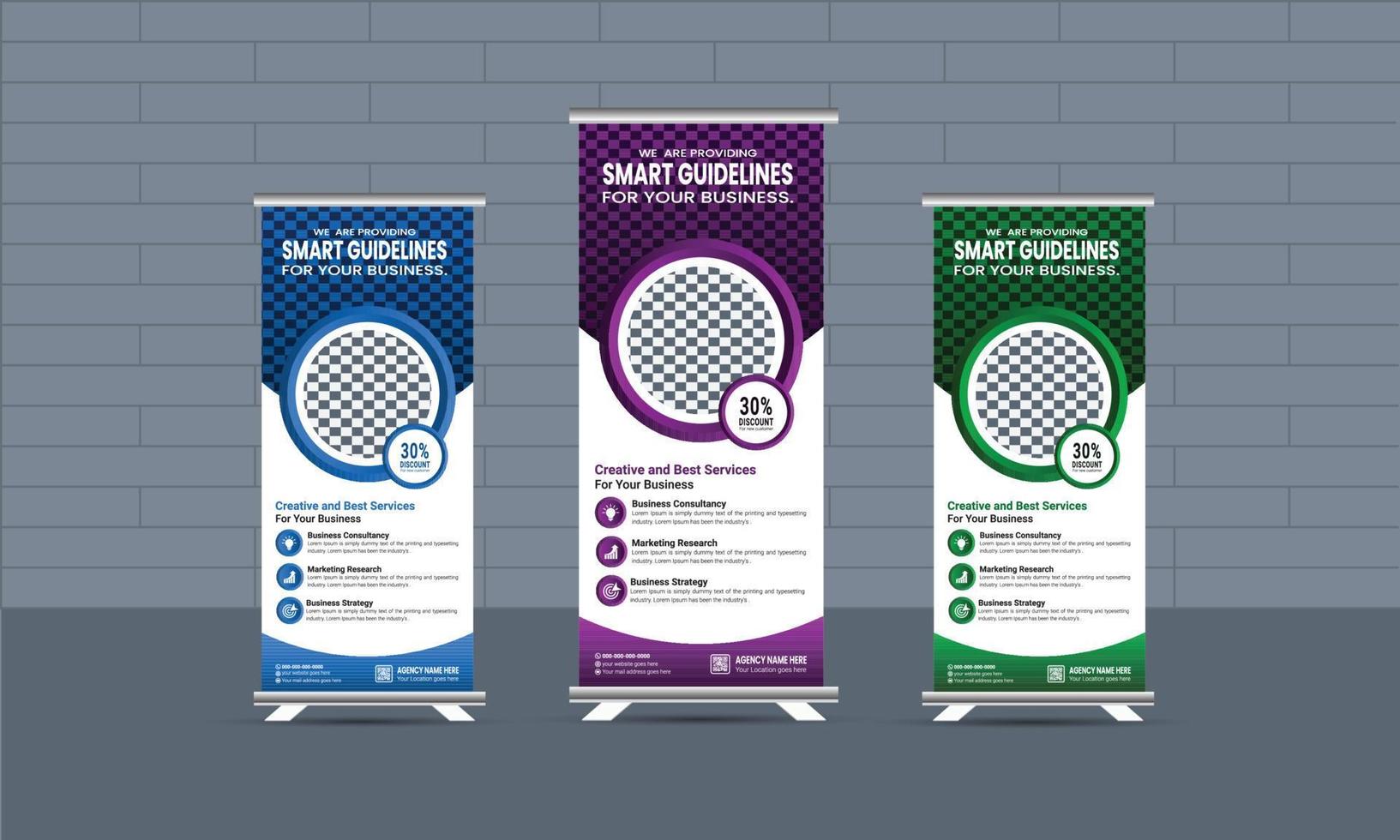 Business corporate roll-up banner template,  Professional roll-up stand banner template Set vector layout, x-stand, exhibition display, smart guideline concept, Standee Design, vector rollup mockup