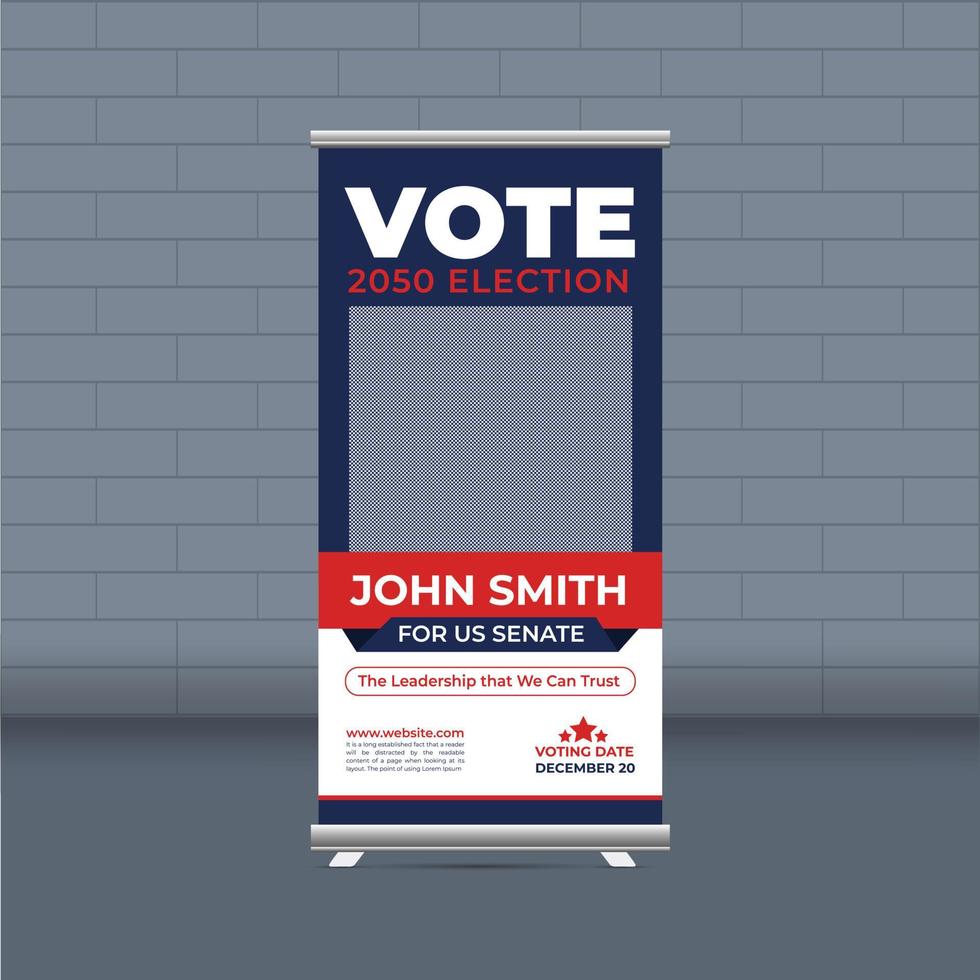 Election campaign roll-up banner template for district political election voting publicity banner design vector layout