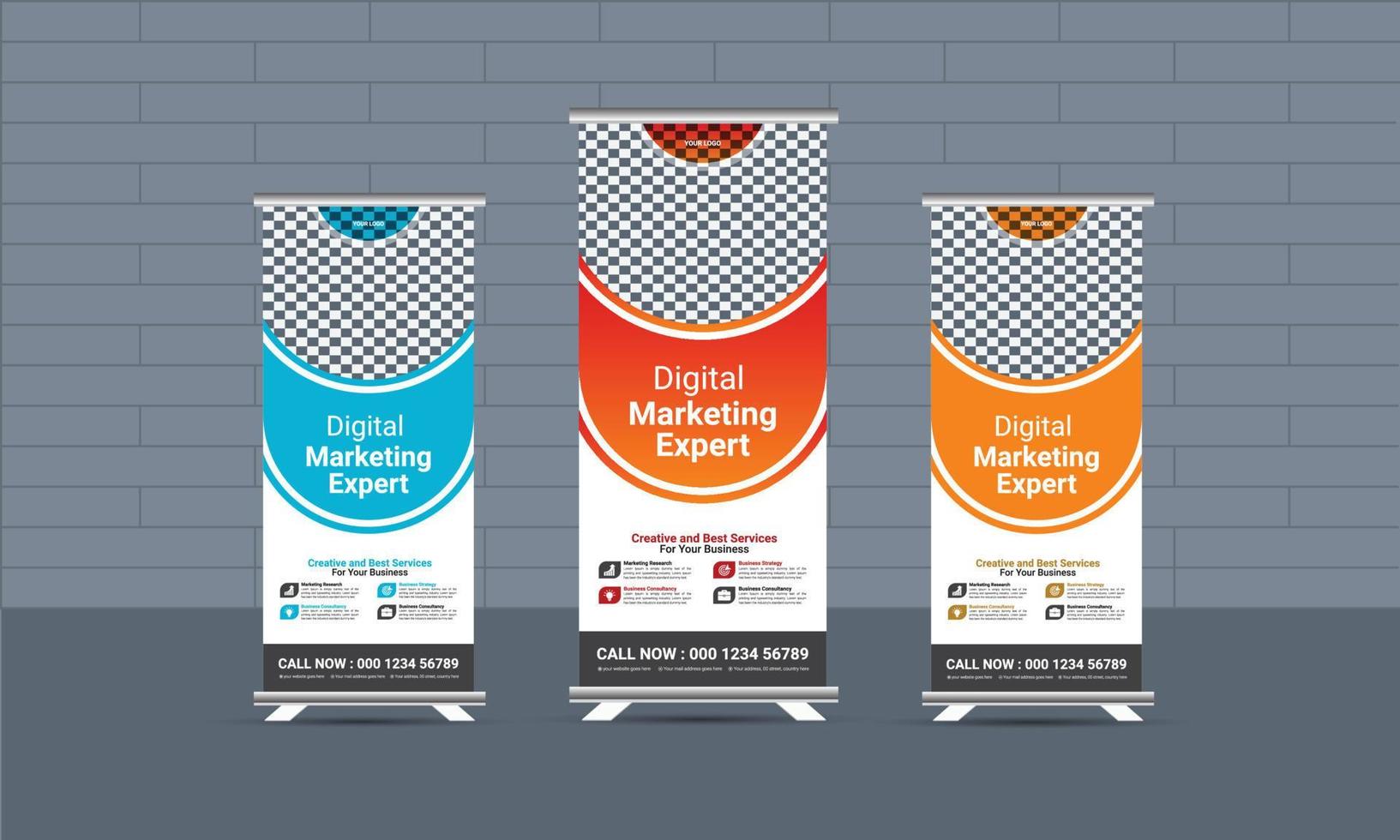 Business corporate roll-up banner template,  Professional roll-up stand banner template Set vector layout, x-stand, exhibition display, smart guideline concept, Standee Design, vector rollup mockup