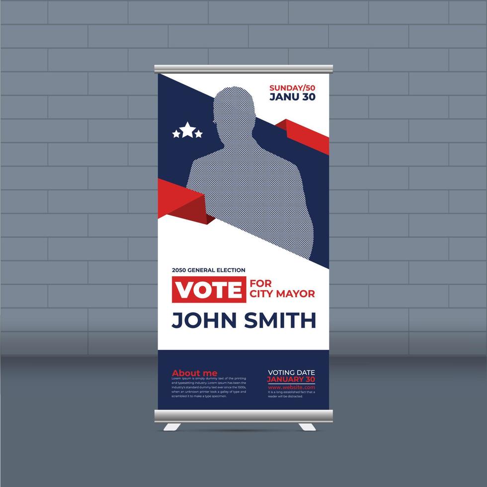 Election campaign roll-up banner template for district political election voting publicity banner design vector layout