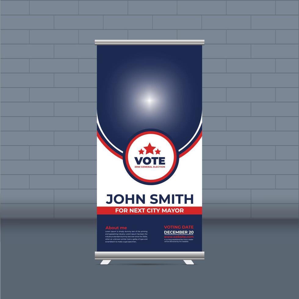 Election campaign roll-up banner template for district political election voting publicity banner design vector layout