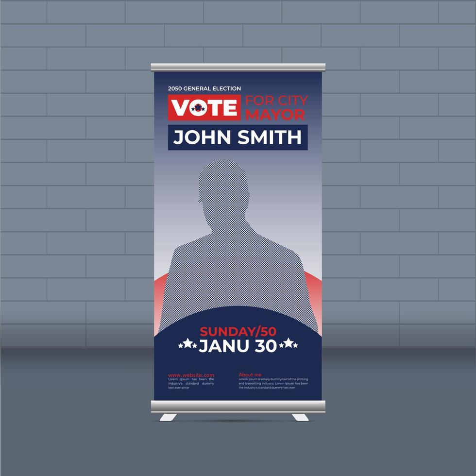 Election campaign roll-up banner template for district political election voting publicity banner design vector layout