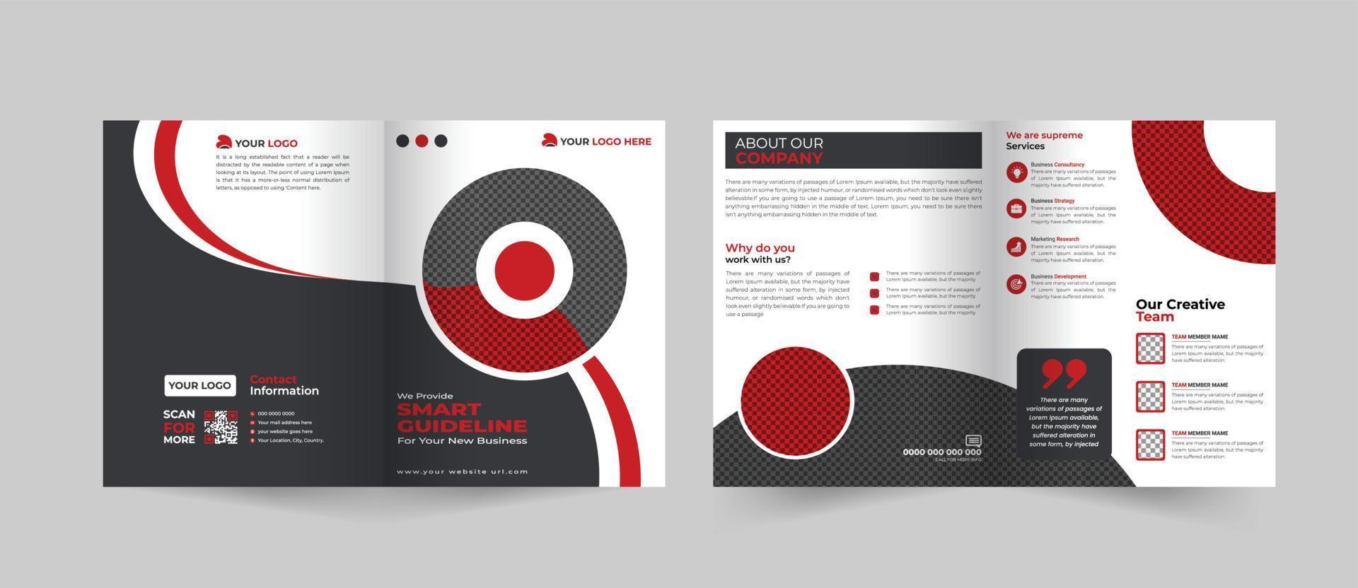 plantilla de folleto bi-fold de marketing corporativo y digital empresarial, diseño vectorial de plantilla de folleto empresarial de 4 páginas vector