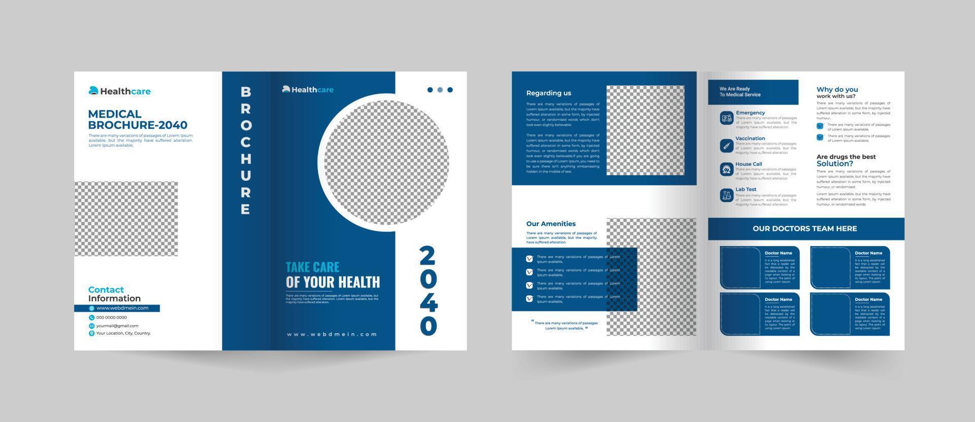 Medical healthcare service bifold brochure design or hospital clinic promotion brochure template, 4 page Multipurpose template vector layout