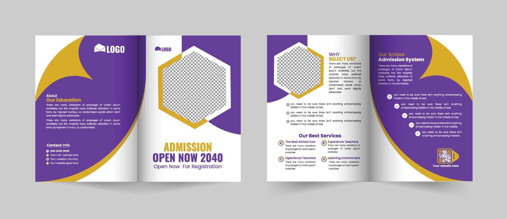 Creative and Modern School admission bifold brochure template, Bifold Brochure School education flyer vector layout.Bi-fold mockup