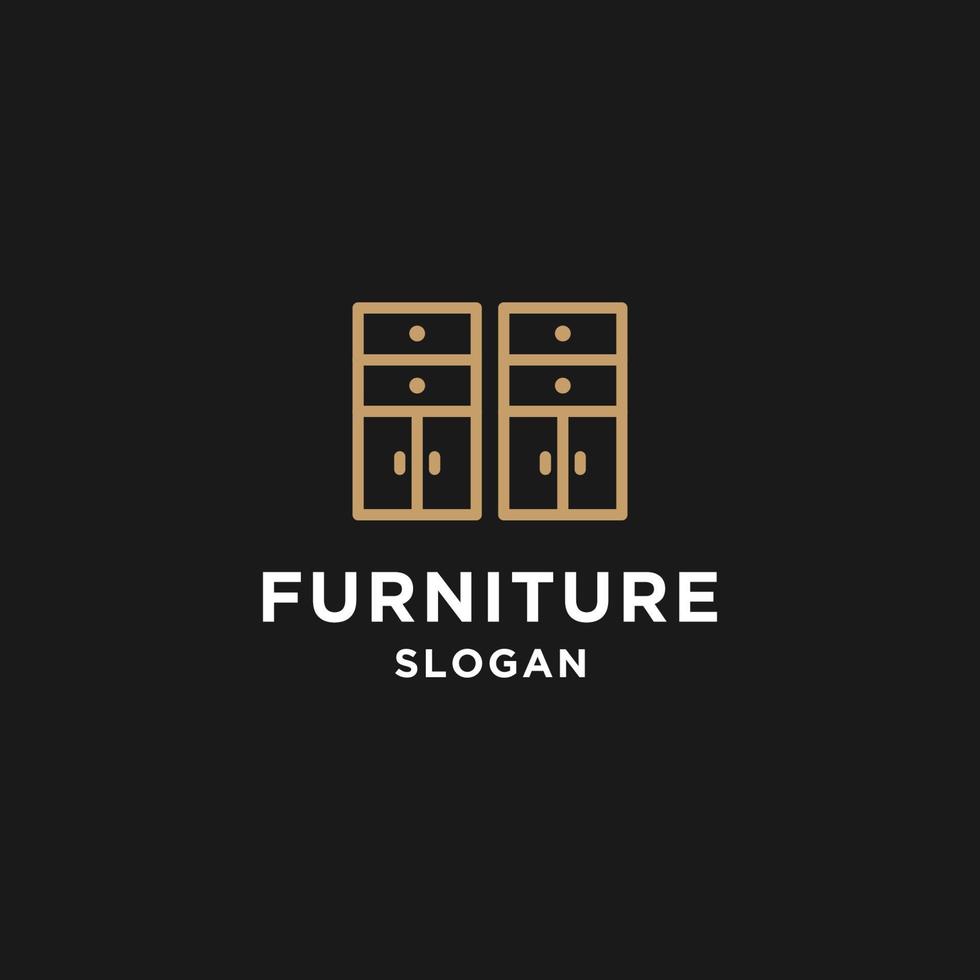 concepto de logotipo de diseño de muebles en fondo negro vector