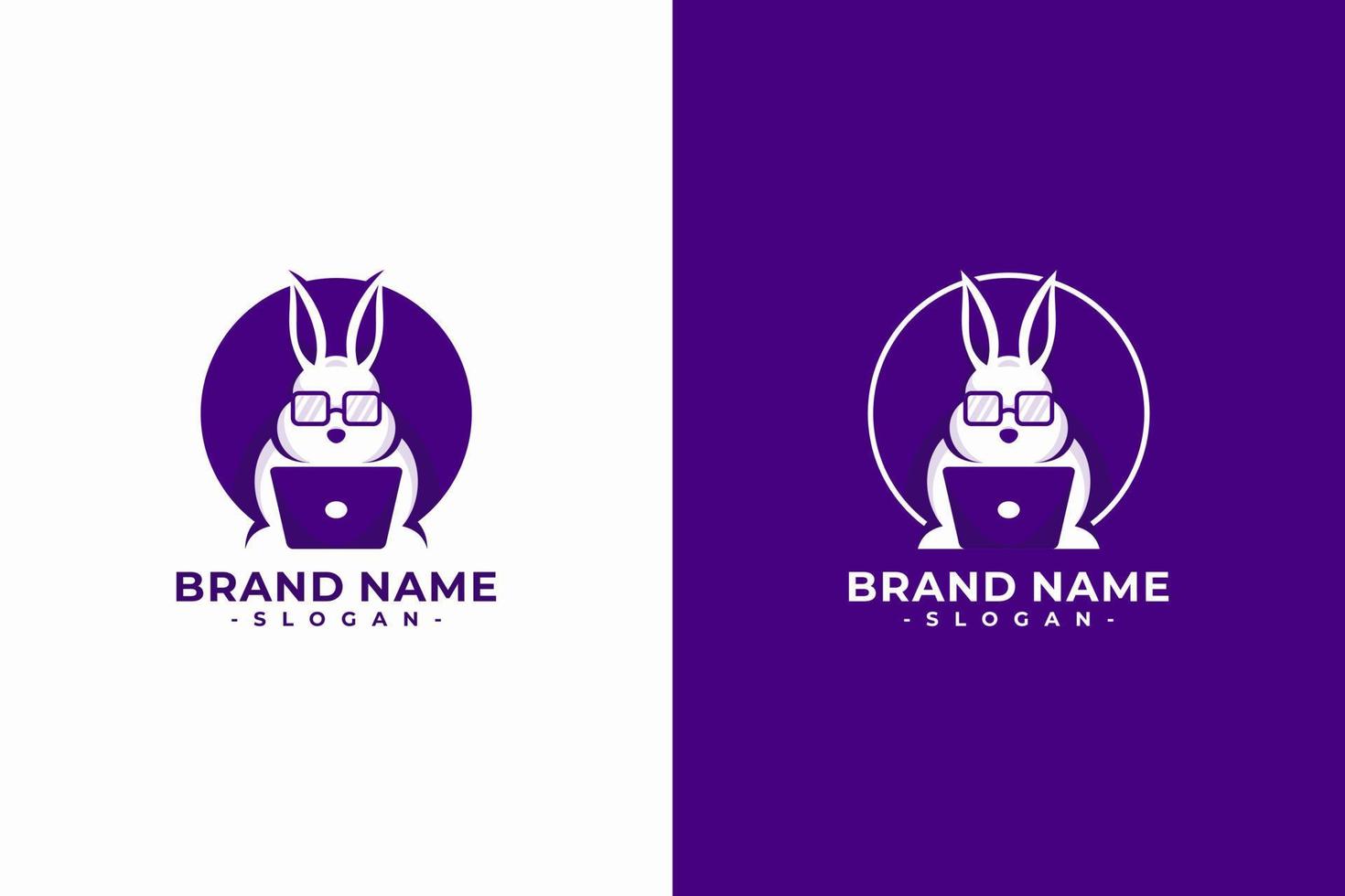 rabbit logo using laptop vector template
