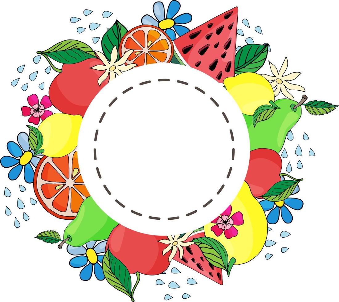 Sticker fruits and flowers vector