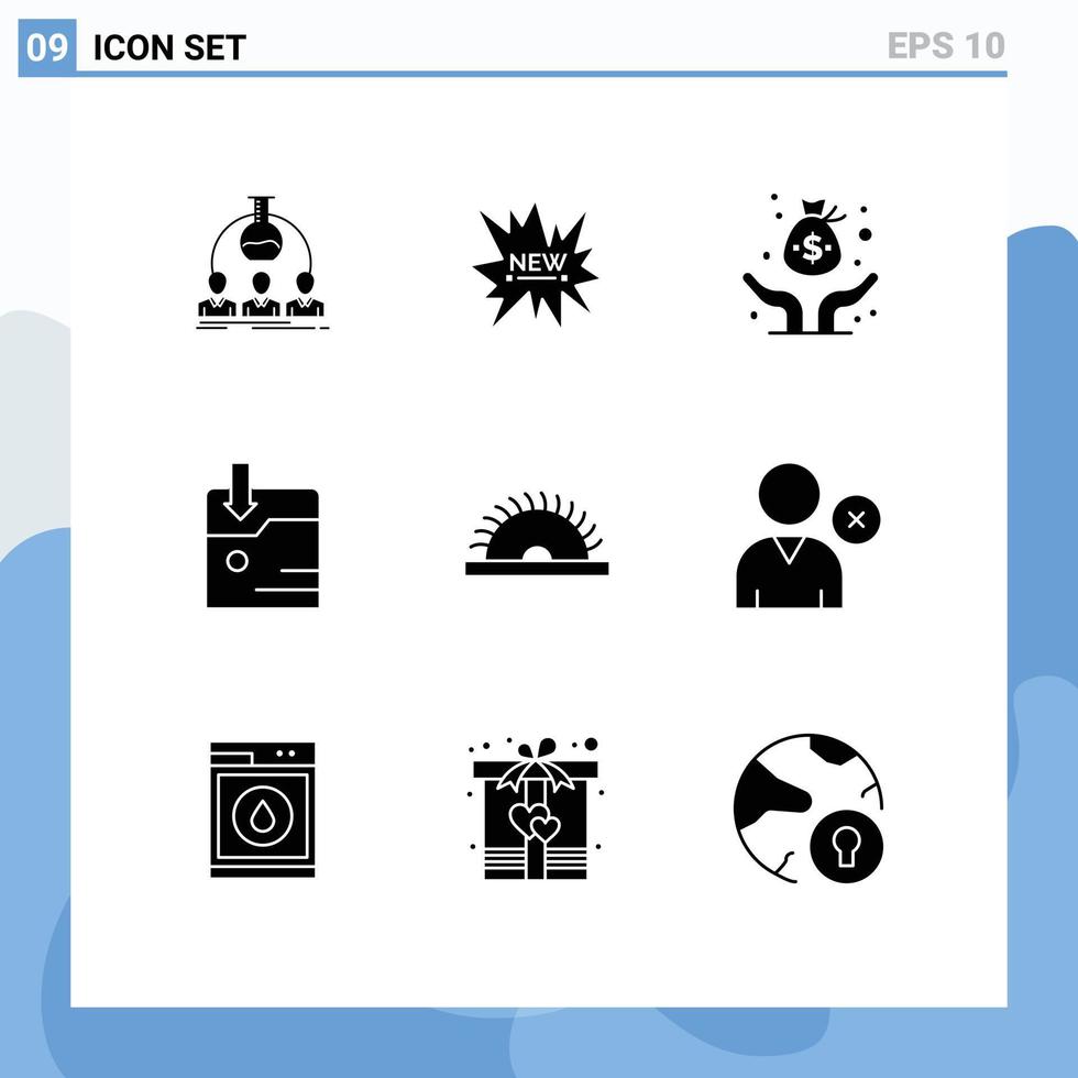 9 Thematic Vector Solid Glyphs and Editable Symbols of saw technology new download venture Editable Vector Design Elements