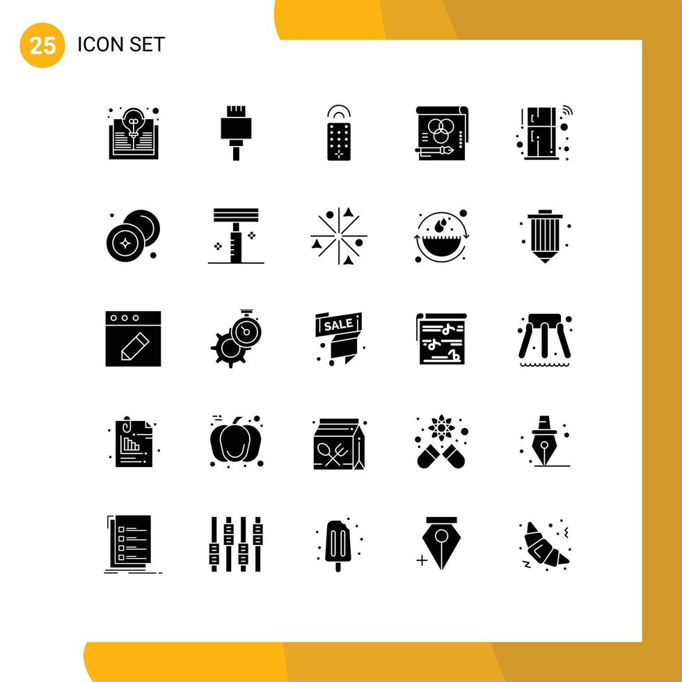 Pictogram Set of 25 Simple Solid Glyphs of remote fridge remote paper rgb Editable Vector Design Elements