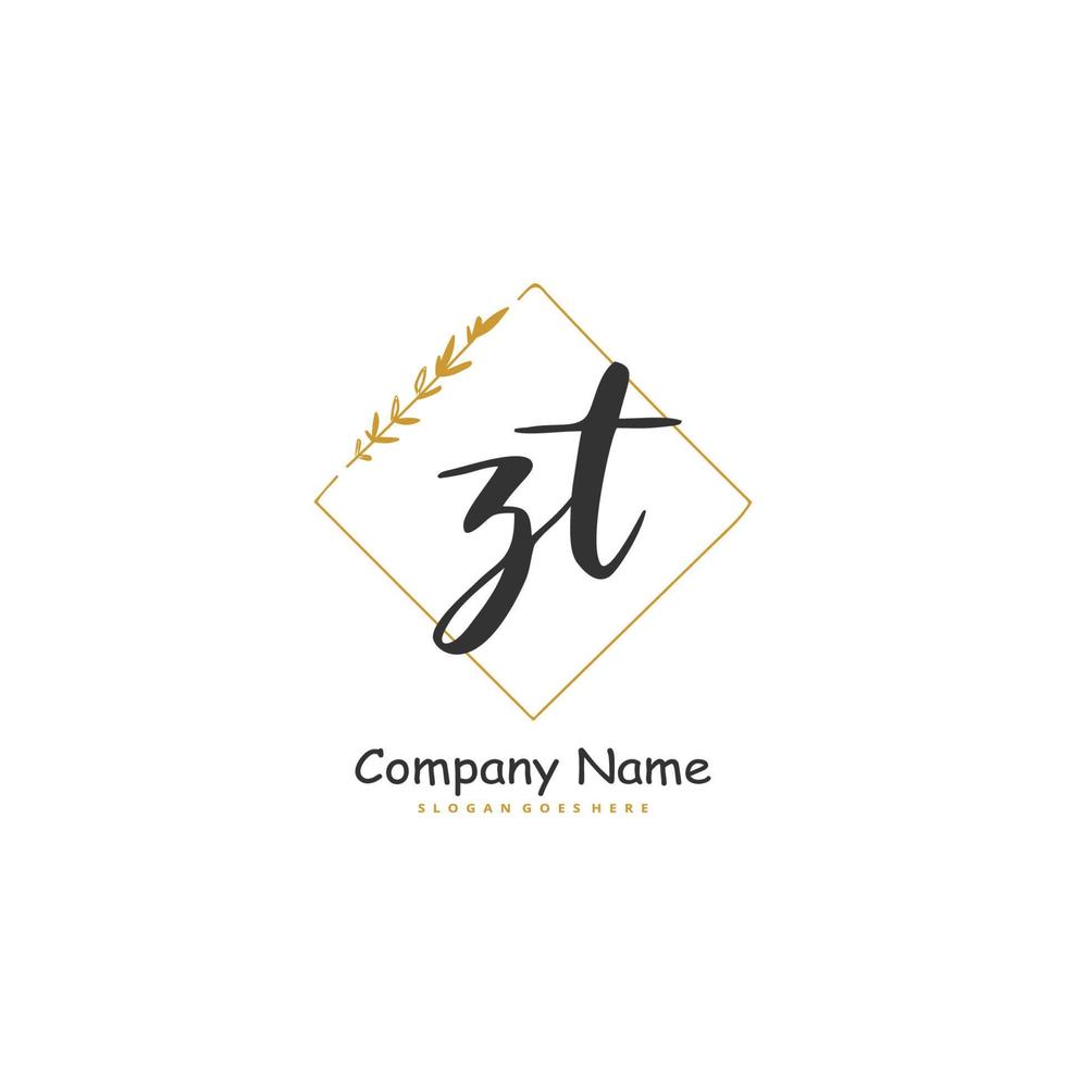 zt escritura inicial a mano y diseño de logotipo de firma con círculo. hermoso diseño de logotipo escrito a mano para moda, equipo, boda, logotipo de lujo. vector