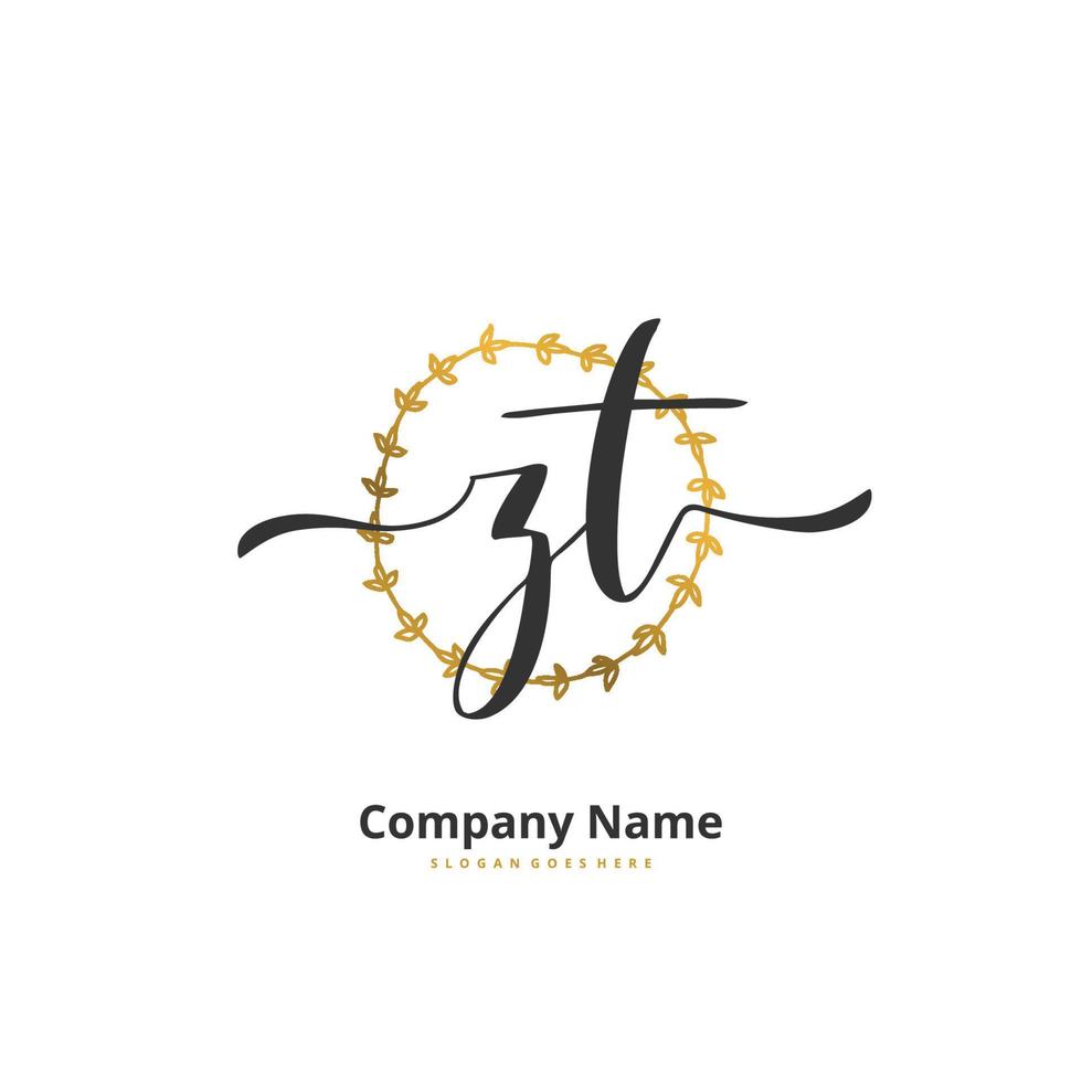 ZT Initial handwriting and signature logo design with circle. Beautiful design handwritten logo for fashion, team, wedding, luxury logo. vector