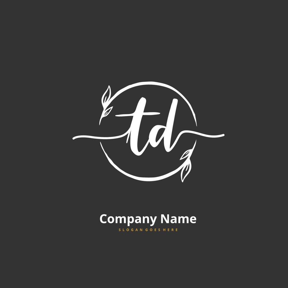 td escritura a mano inicial y diseño de logotipo de firma con círculo. hermoso diseño de logotipo escrito a mano para moda, equipo, boda, logotipo de lujo. vector