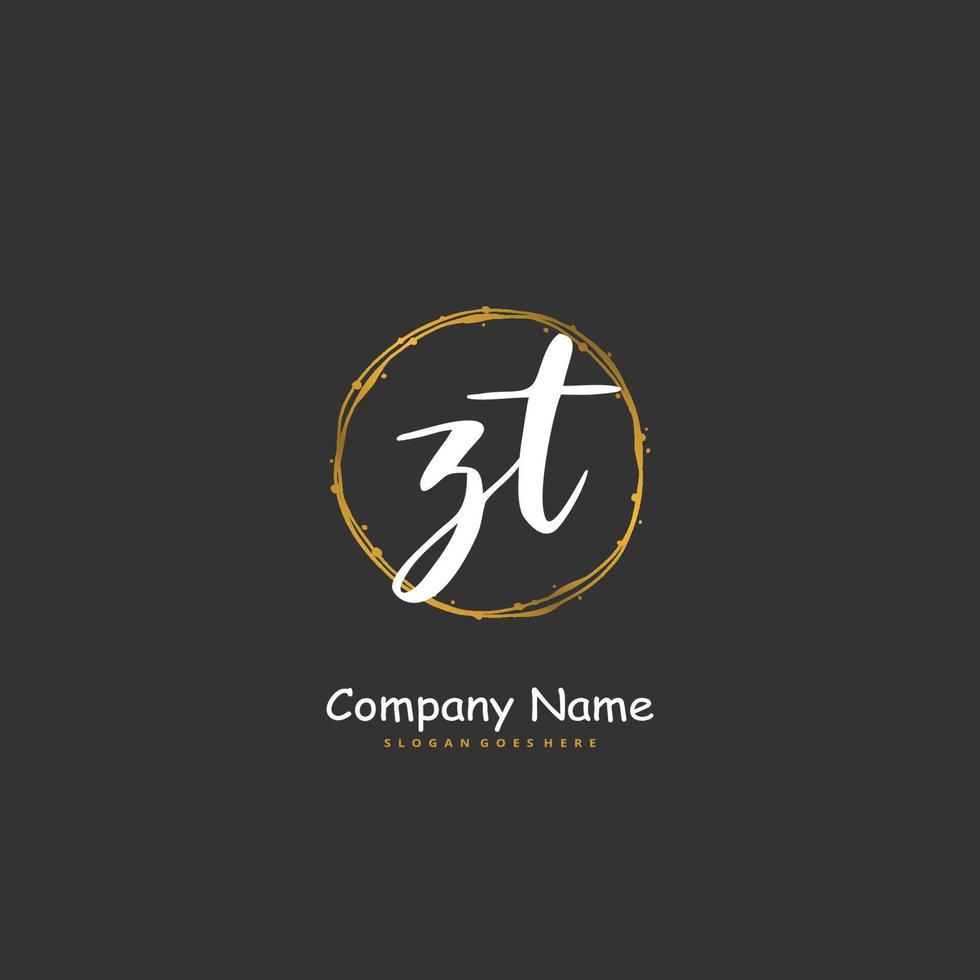 ZT Initial handwriting and signature logo design with circle. Beautiful design handwritten logo for fashion, team, wedding, luxury logo. vector