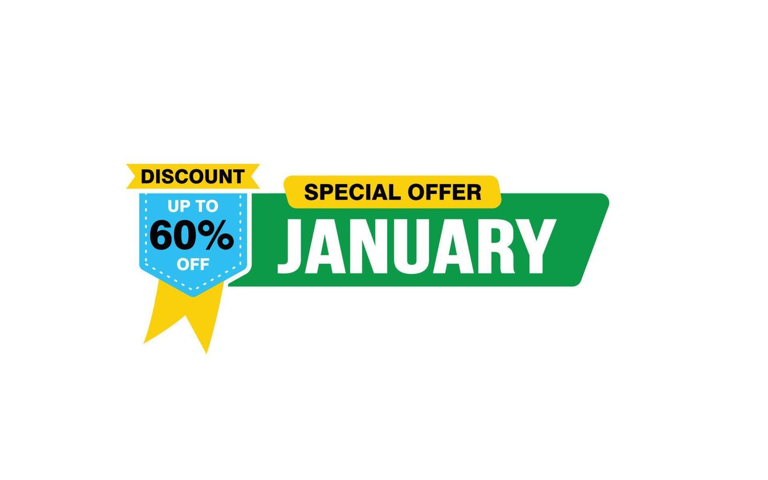 60 Percent JANUARY discount offer, clearance, promotion banner layout with sticker style. vector