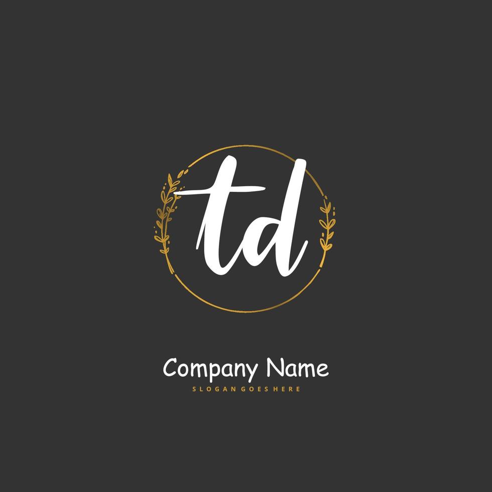 TD Initial handwriting and signature logo design with circle. Beautiful design handwritten logo for fashion, team, wedding, luxury logo. vector