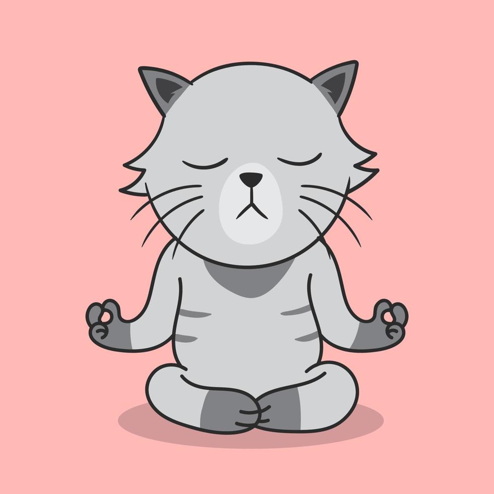 Lindo gato meditando diseño ilustración vectorial vector