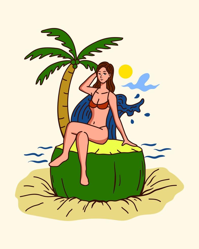 Beautiful Girl Relaxing on the Beach Vector Illustration Design